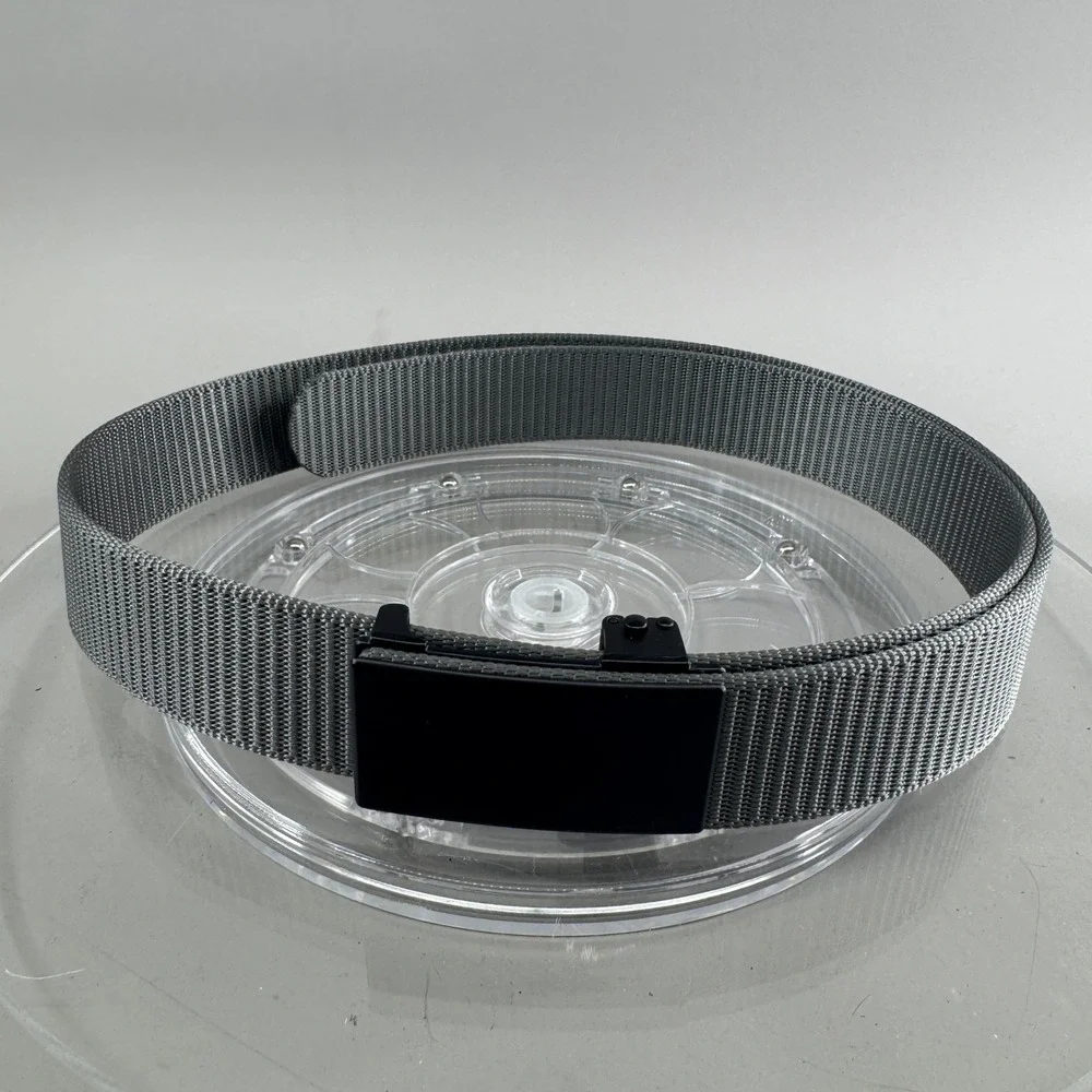 Unbranded Belt Mens 34 Nylon Web Tactical Belt Matte Black Plaque Buckle Grey